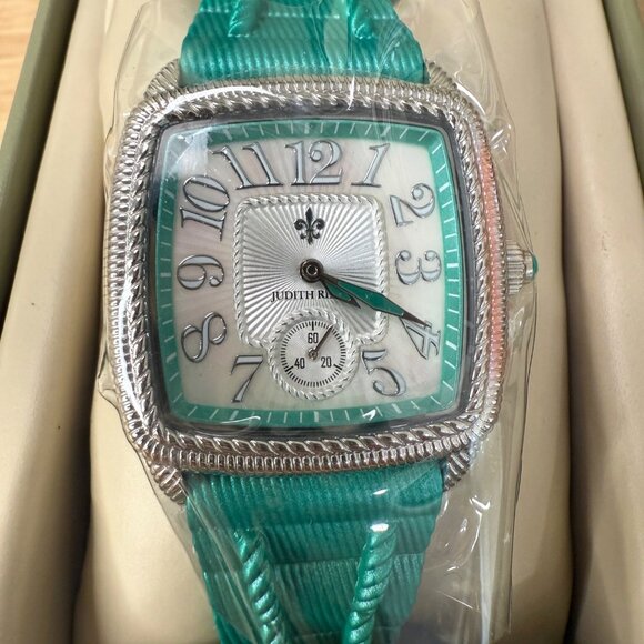 Judith Ripka Womens Watch With Mother-Of-Pearl Face Turquoise Silicone Band NIB - Picture 2 of 16